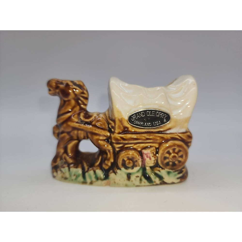 Vintage Grand Ole Opry Opryland USA Ceramic Covered Wagon Horse Souvenir Planter - Picture 6 of 10